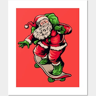 Vintage Skateboarding Santa Claus Posters and Art